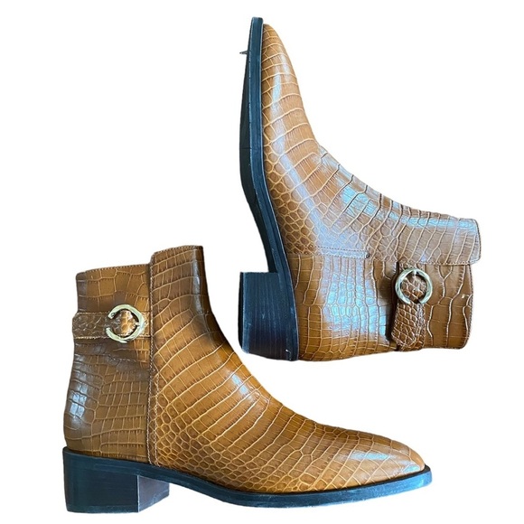 Aquatalia Fara Croc Embossed Leather Boot Size 9.5 - Picture 2 of 11